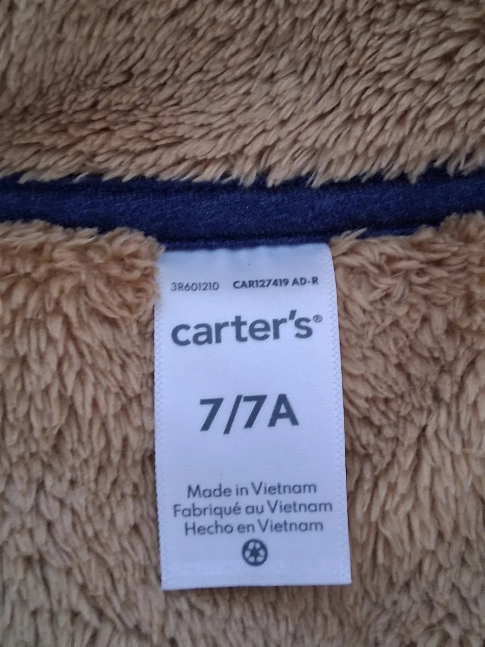 Carter's Boy's Dark Blue Full-Zip Hooded Sweatshirt Size 7 Years Cozy Outdoors